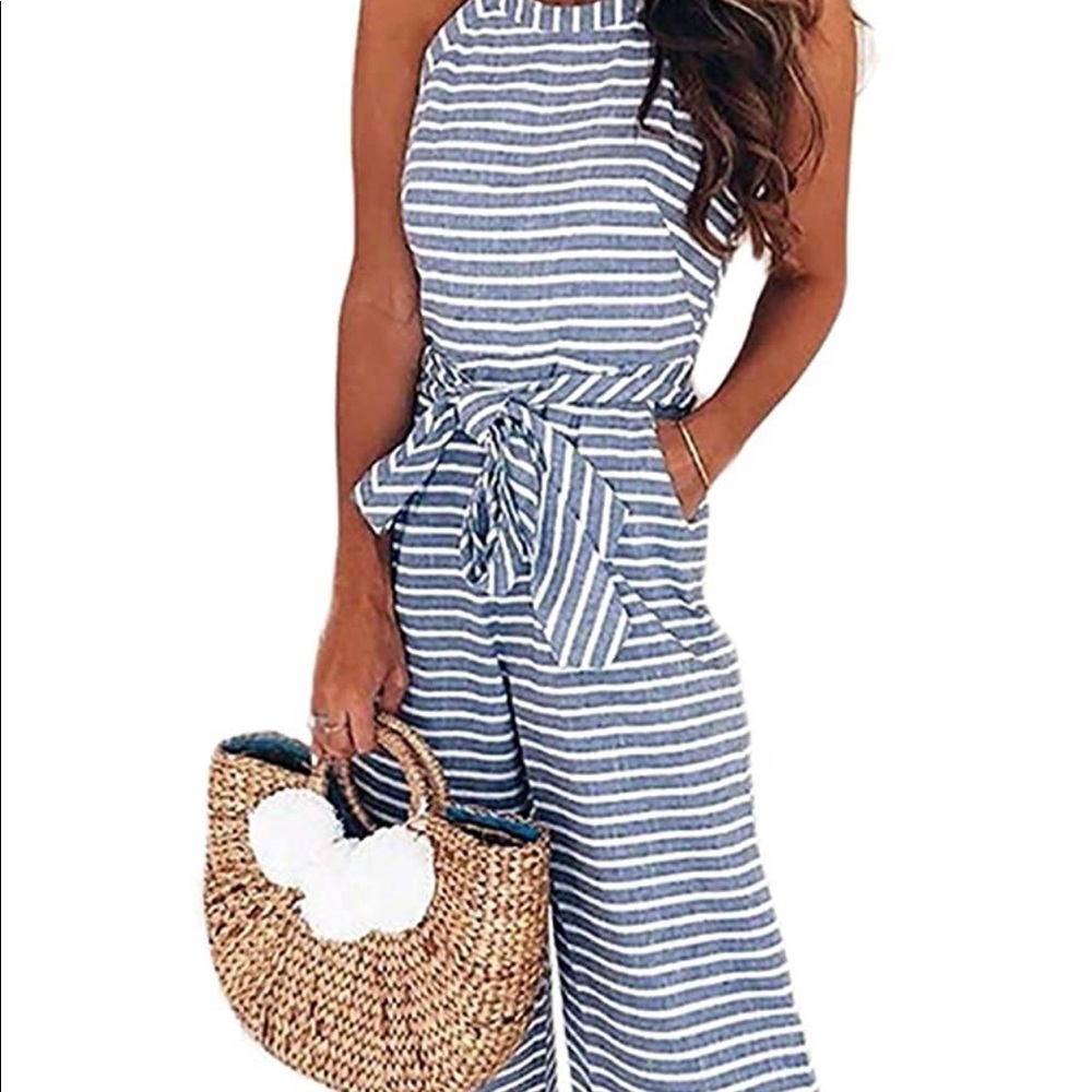 Blue and White Stripped Jumpsuit